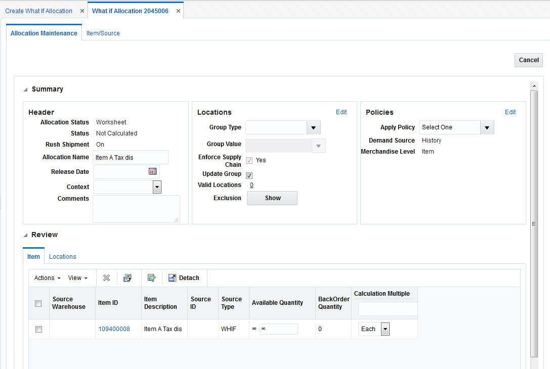 Allocation Maintenance Window