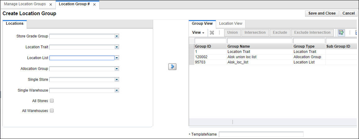 Create location group window