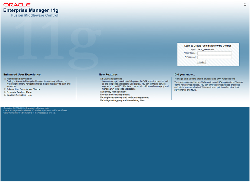 Log into the fusion middleware control