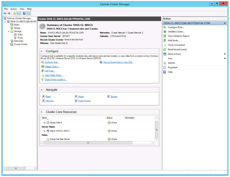 Failover Cluster Manager - DIVA-CL-MSCS