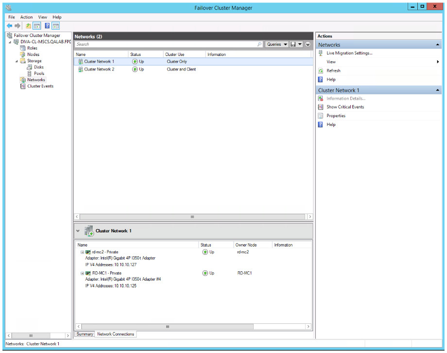 Failover Cluster Manager - Network 1 Details