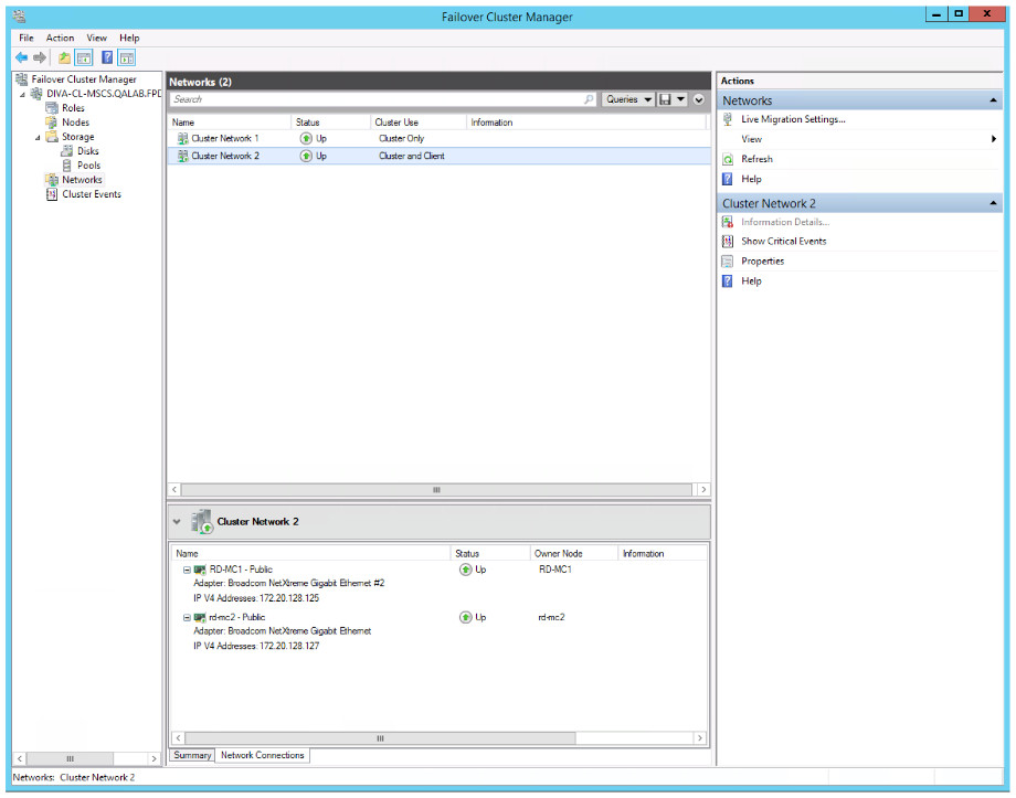 Failover Cluster Manager - Network 2 Details