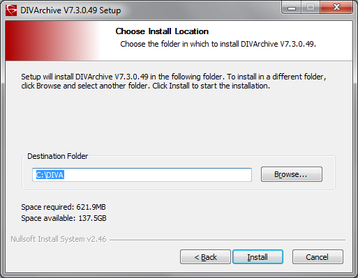 Choose DIVArchive Installation Location