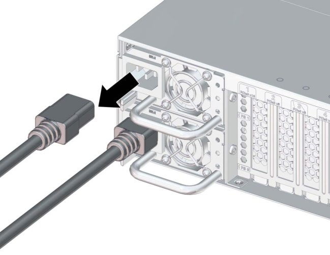 image:図は、AC 電源コードを取り外す様子を示しています。
