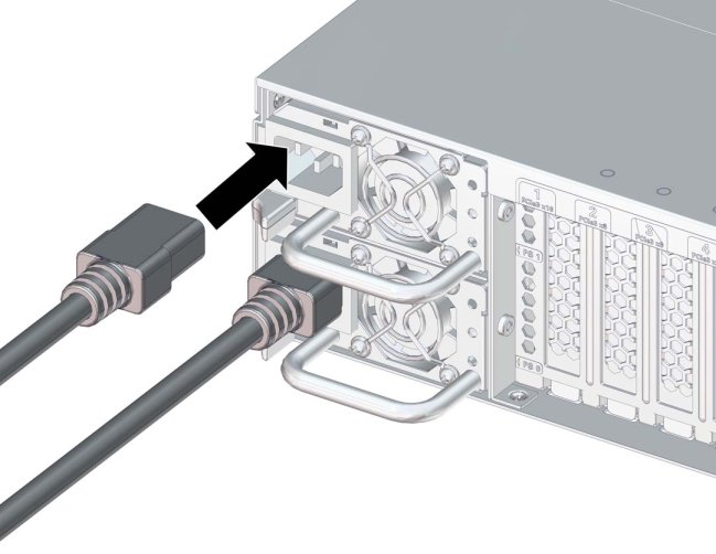 image:図は、AC 電源コードを取り付ける様子を示しています。