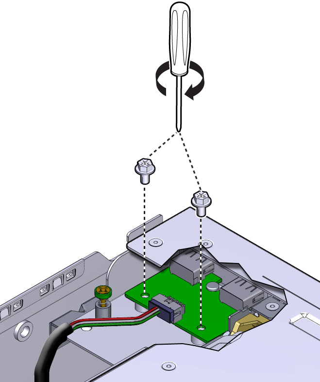 image:図は、USB ボードのねじを取り付ける様子を示しています。