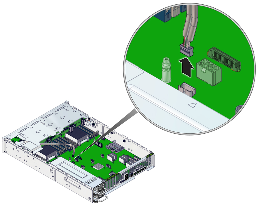 image:図は、マザーボードから USB ボードケーブルを外す様子を示しています。