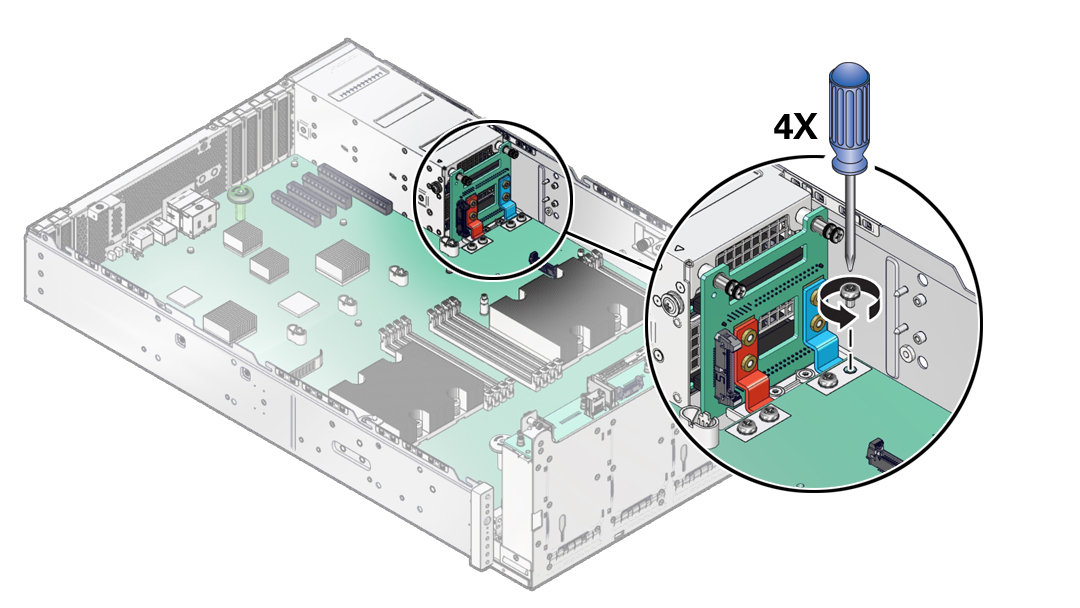 image:図は、PDB の 4 本のねじを取り外す様子を示しています。