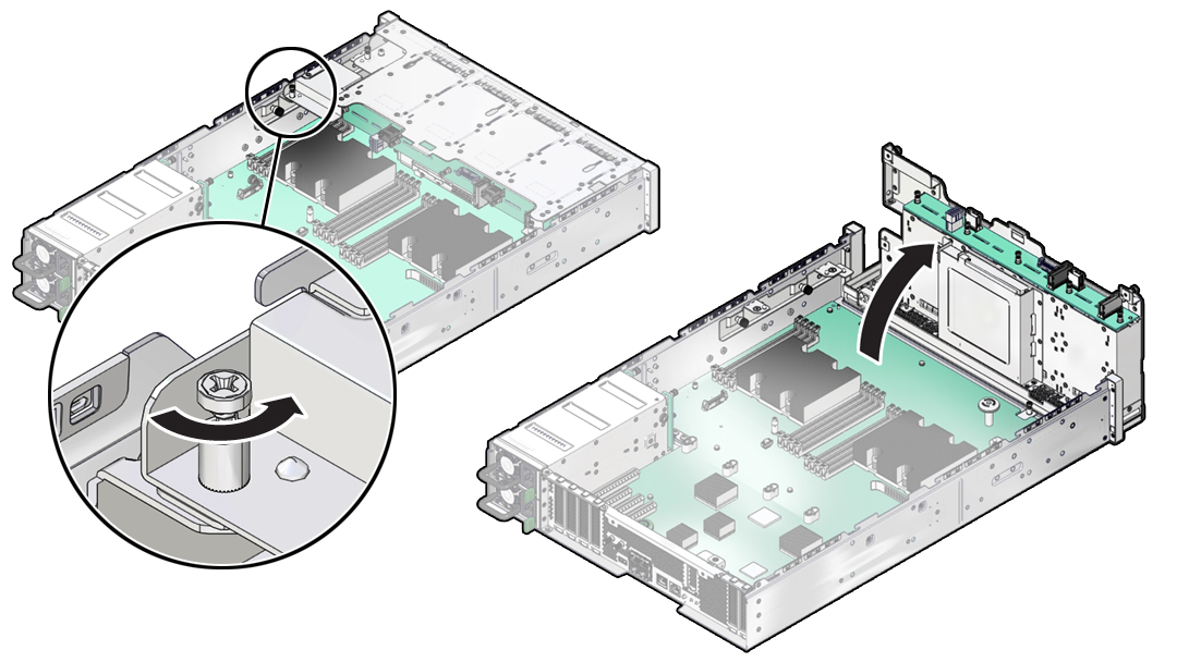 image:図は、ドライブケージを垂直に起こしたところを示しています。