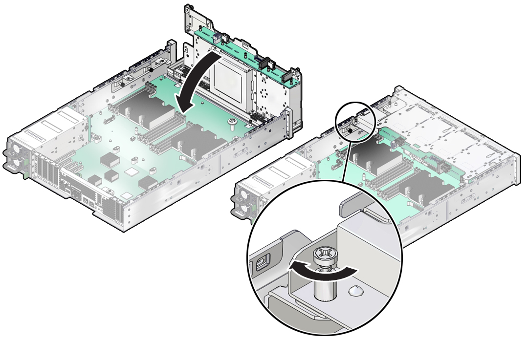 image:図は、ドライブケージを下に倒す様子を示しています。
