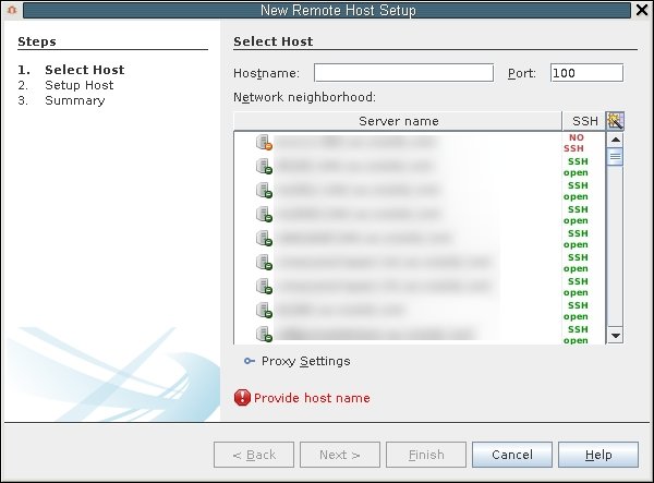 image:Select host page in New Remote Host Setup                                                   dialog box