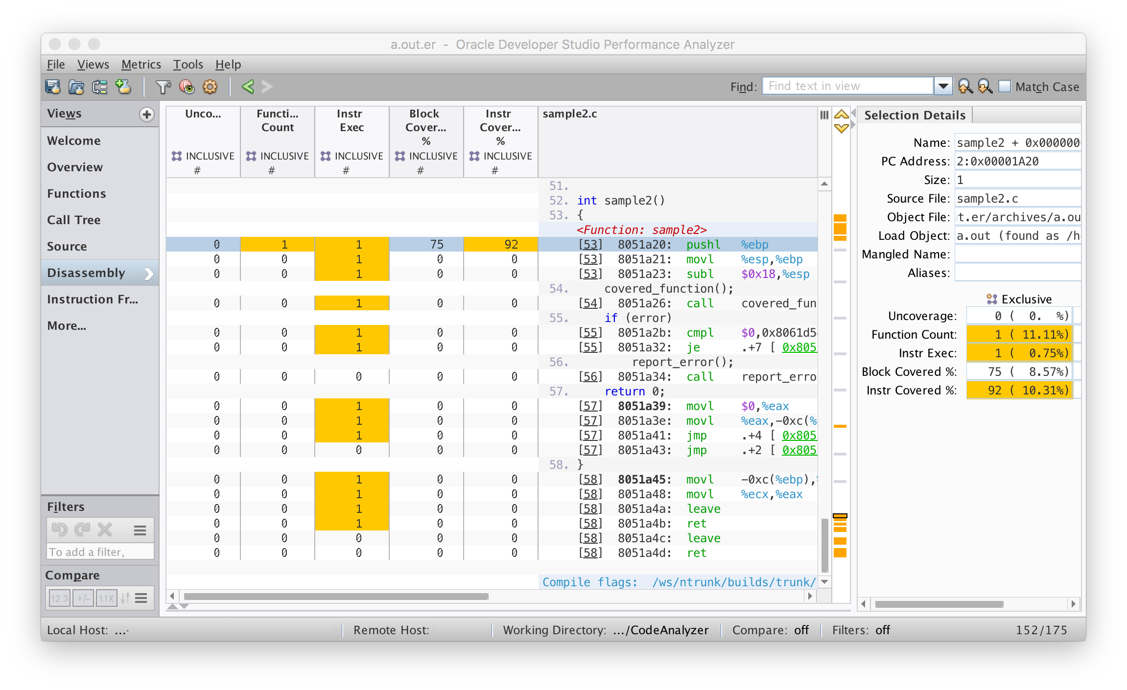 image:Disassembly view of Uncover report for Performance Analyzer