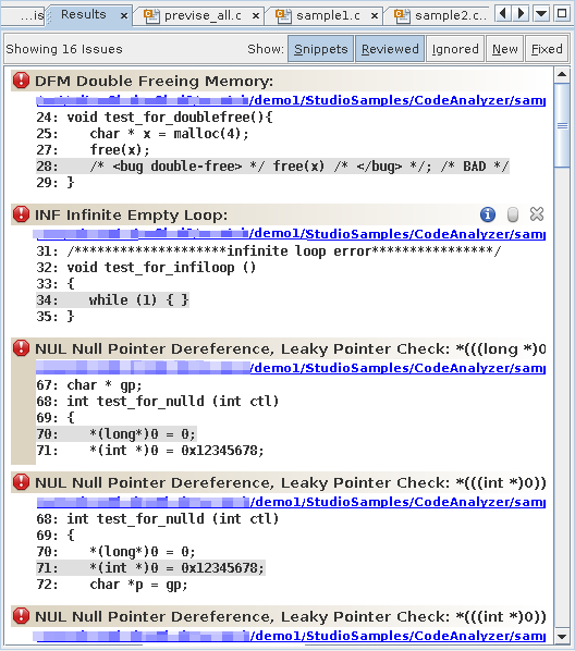 image:Code Analyzer Results tab showing static and dynamic                                 errors