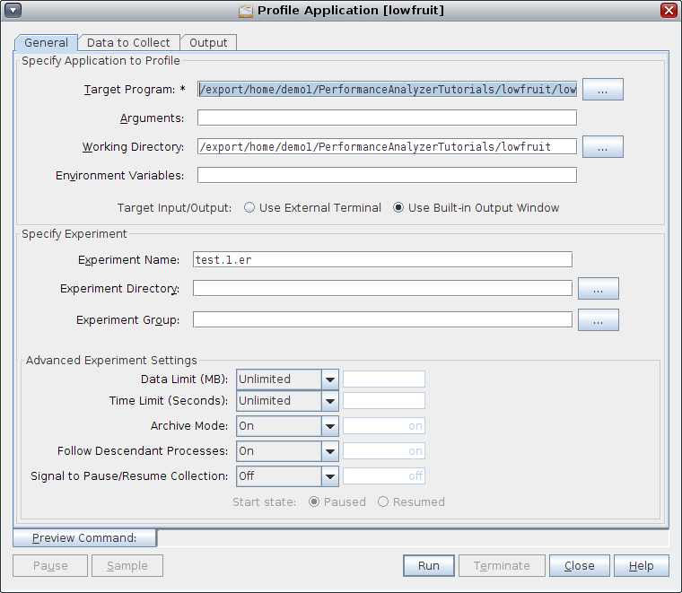 image:Profile Application dialog box