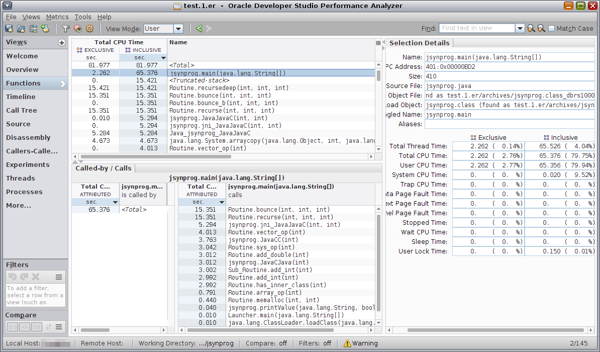 image:Functions view of Performance Analyzer with Called-by/Calls panel