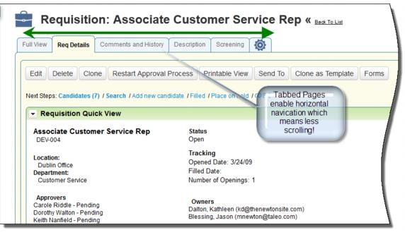 タブ・ページが表示されている求人リスト・ビュー