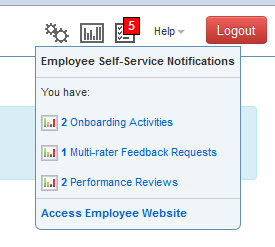 セルフサービス通知が表示されているEWSクイック起動メニュー