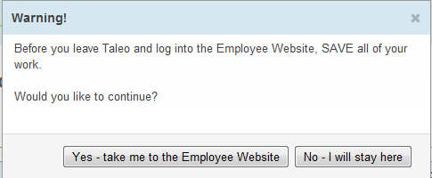この警告は、Taleo Business Editionからクイック起動を使用してEWSを起動する際に表示されます。