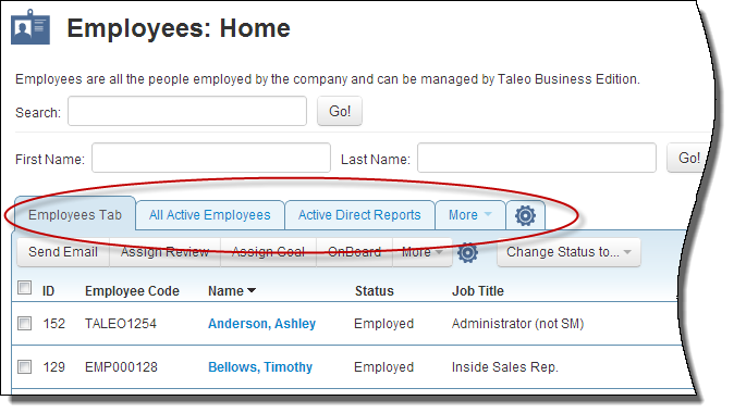 様々なスマート・ビューをポイントする従業員リスト・ビュー
