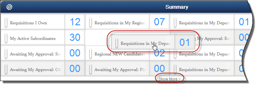 「要約」バーでのウィジェットのドラッグ
