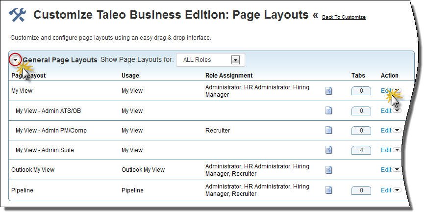編集可能なページ・レイアウトのリスト