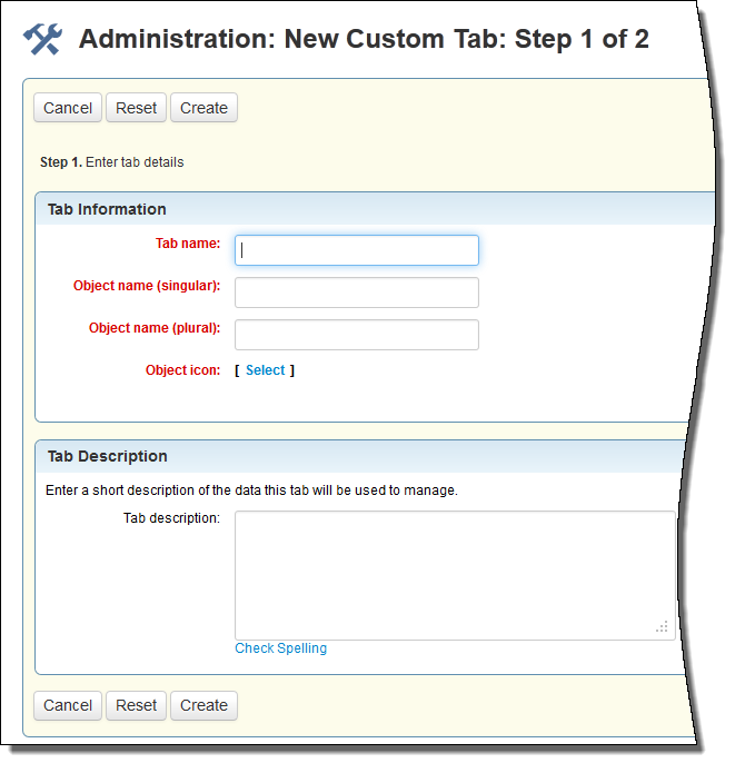 「カスタム・タブ」の設定、ステップ1