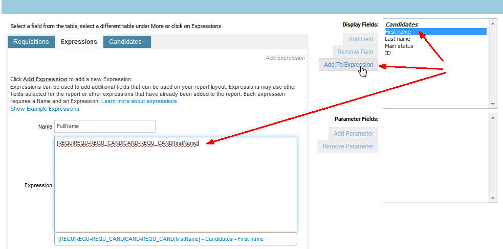 フィールドの「式に追加」ボタンをクリック
