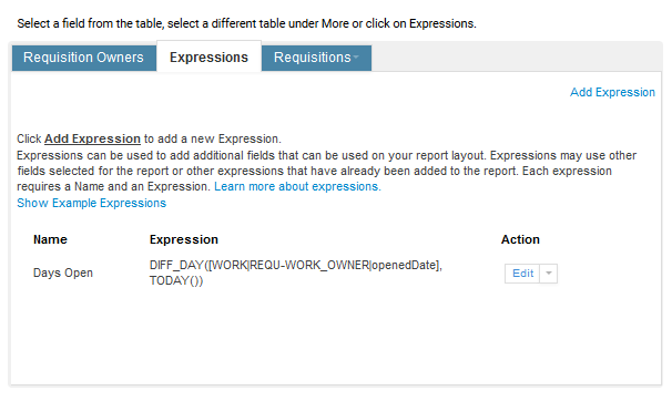 レポートでの表示用に現在定義されている式