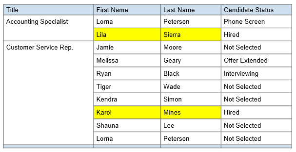 条件付き書式設定の結果