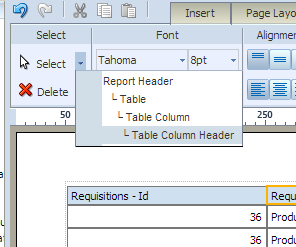 「選択」メニューを使用して正しいデータ要素を選択