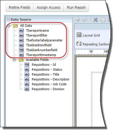 特殊なレポート・フィールド