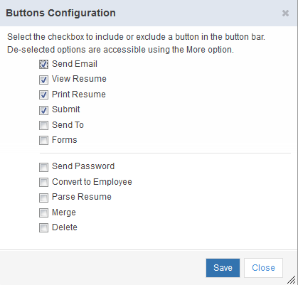 歯車アイコンにより、ボタン・バーに項目を追加および削除できます