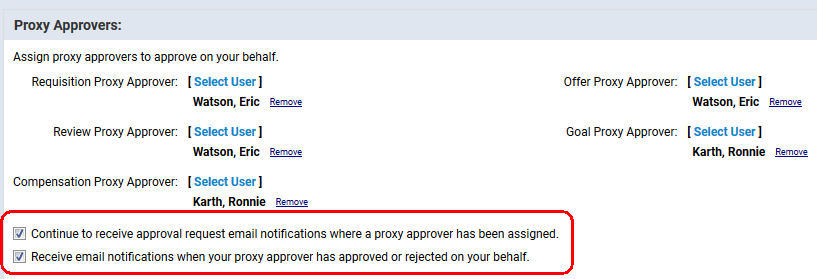 「自分の設定」ページから表示される代理承認者のセクション