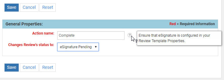 「完了」アクションの変更によるレビューのステータスの「電子署名保留中」への変更