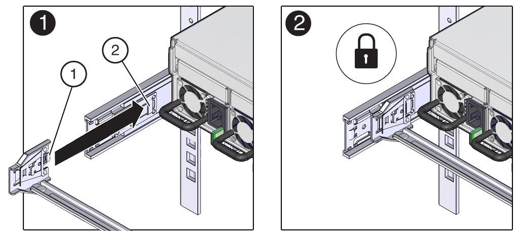 image:CMA コネクタ A を左側スライドレールに接続する方法を示す図。