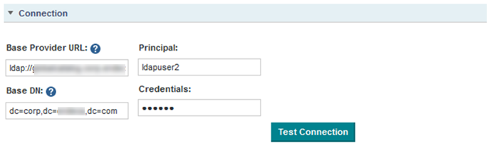 Connection settings on the LDAP tab of the Configure Authentication dialog