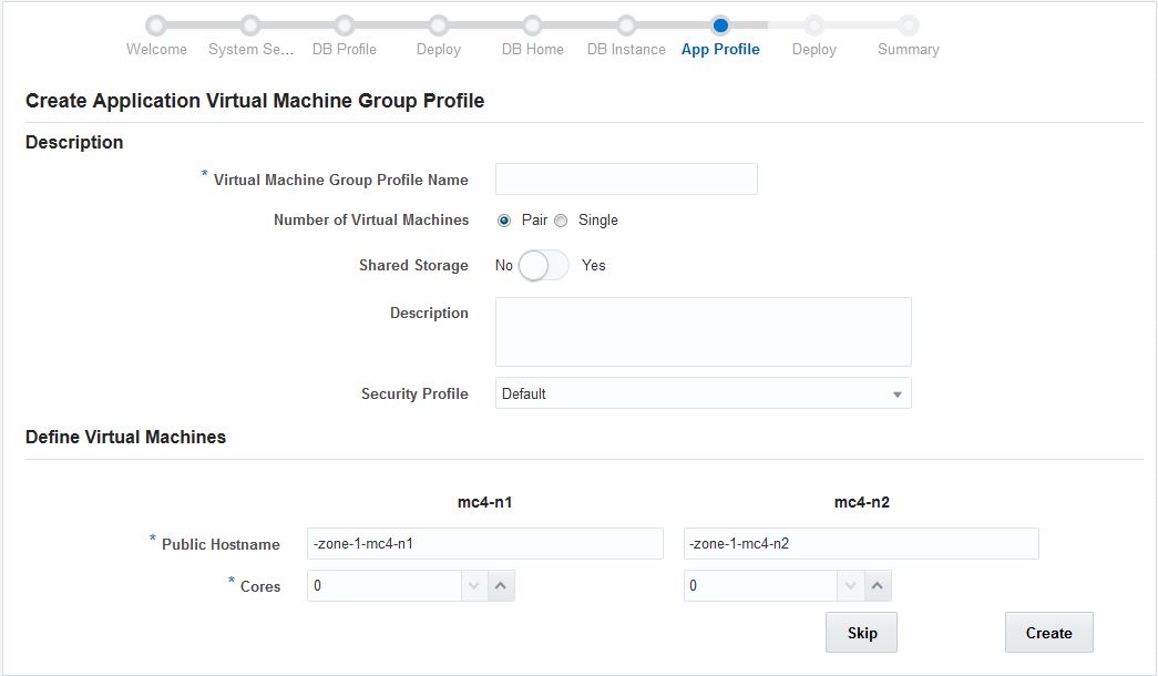 image:图中显示了 “Create Application Virtual Machine Group“（创建应用程序虚拟机组）页面。