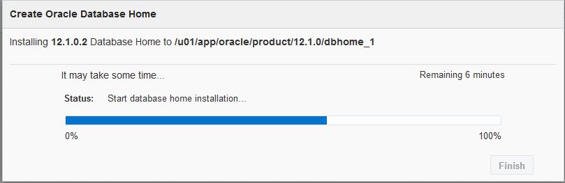 image:Create Oracle Database Home(Oracle 데이터베이스 홈 만들기) 상태 페이지를 보여주는 그림입니다.