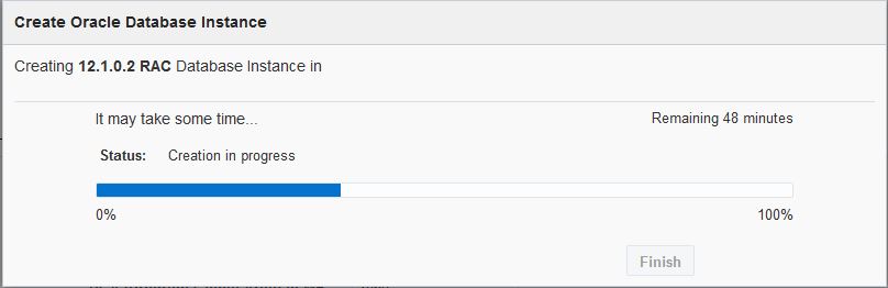 image:Create Oracle Database Instance(Oracle 데이터베이스 인스턴스 만들기) 상태 페이지를 보여주는 그림입니다.