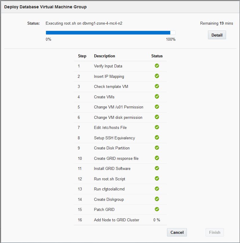 image:Create Database Virtual Machine Group(데이터베이스 가상 머신 그룹 만들기) 상태 페이지를 보여주는 그림입니다.
