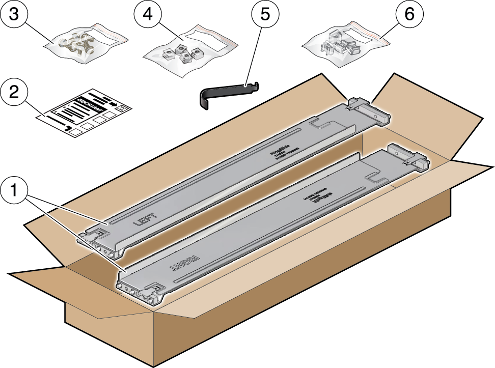 image:Figure illustrant le kit de montage en rack de la baie de stockage.