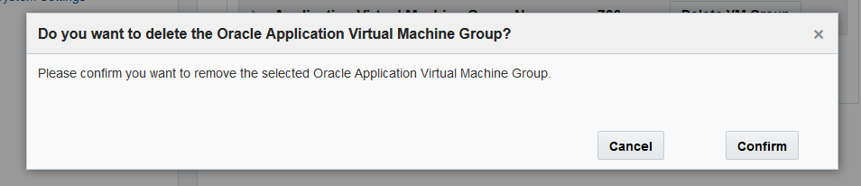 image:Capture d'écran illustrant la fenêtre contextuelle de suppression de groupe de machines virtuelles d'application.