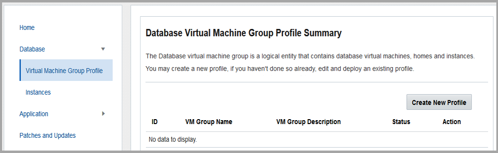 image:Capture d'écran illustrant la page Profil de groupe de machines virtuelles de base de données.