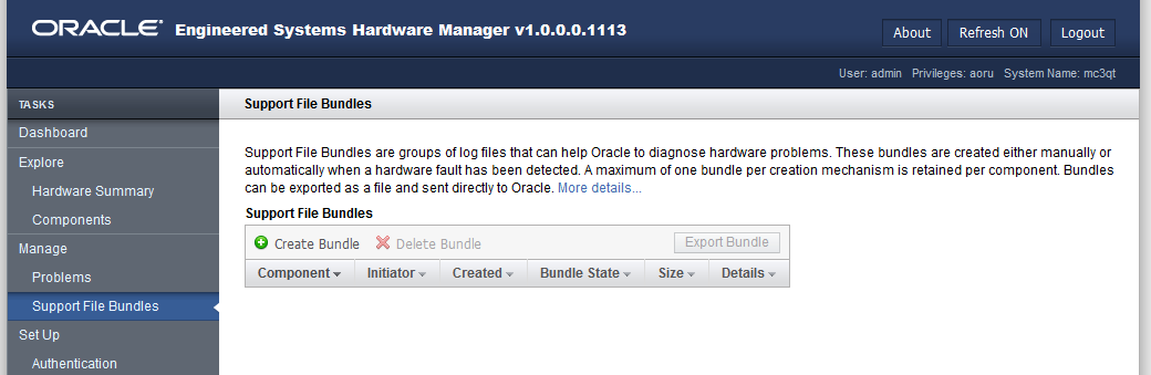 image:Capture d'écran illustrant la page Bundles de fichiers de support.