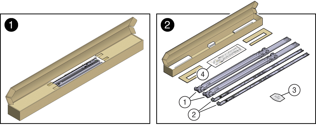 image:Imagen en la que se muestra el kit de montaje en rack en su caja con todos sus componentes.