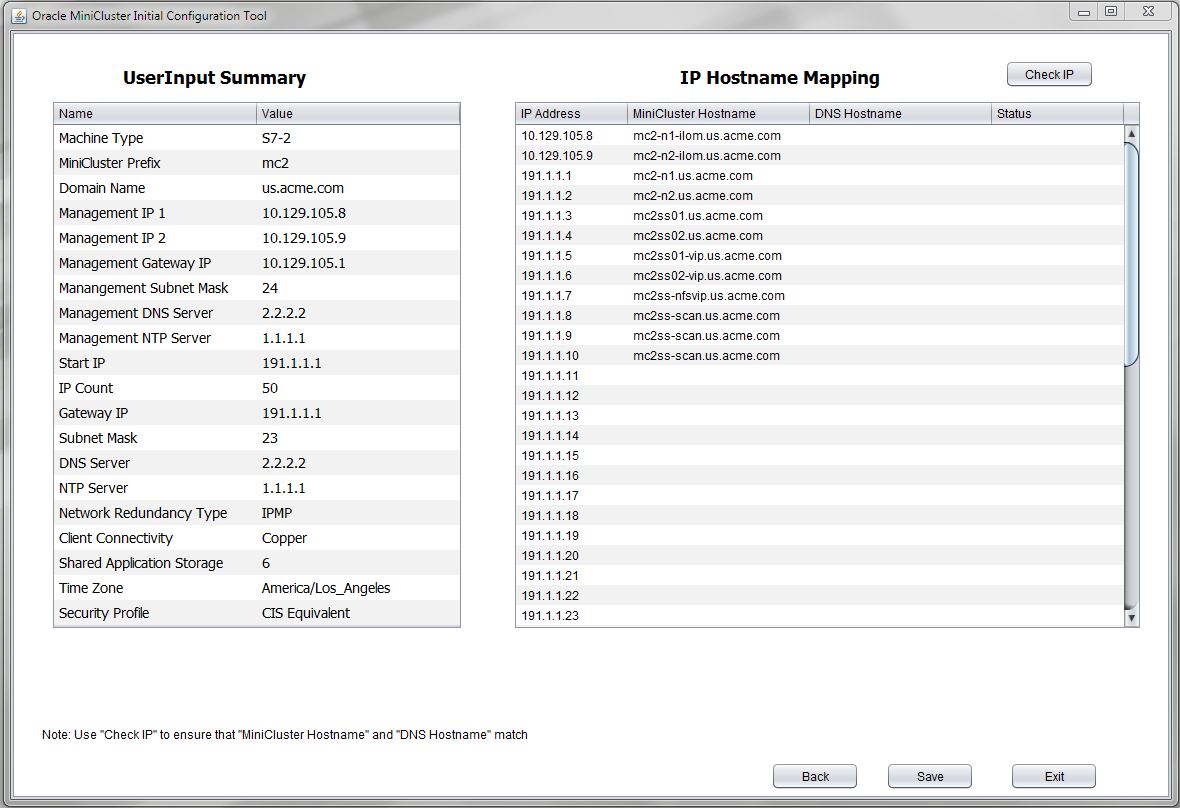image:Figura en la que se muestra el Resumen de UserInput y la pantalla de asignación de nombre de host de IP.