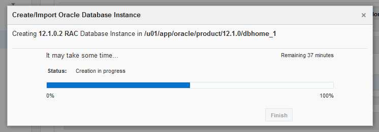 image:Captura de pantalla en la que se muestra la ventana emergente Crear instancia de base de datos de Oracle.
