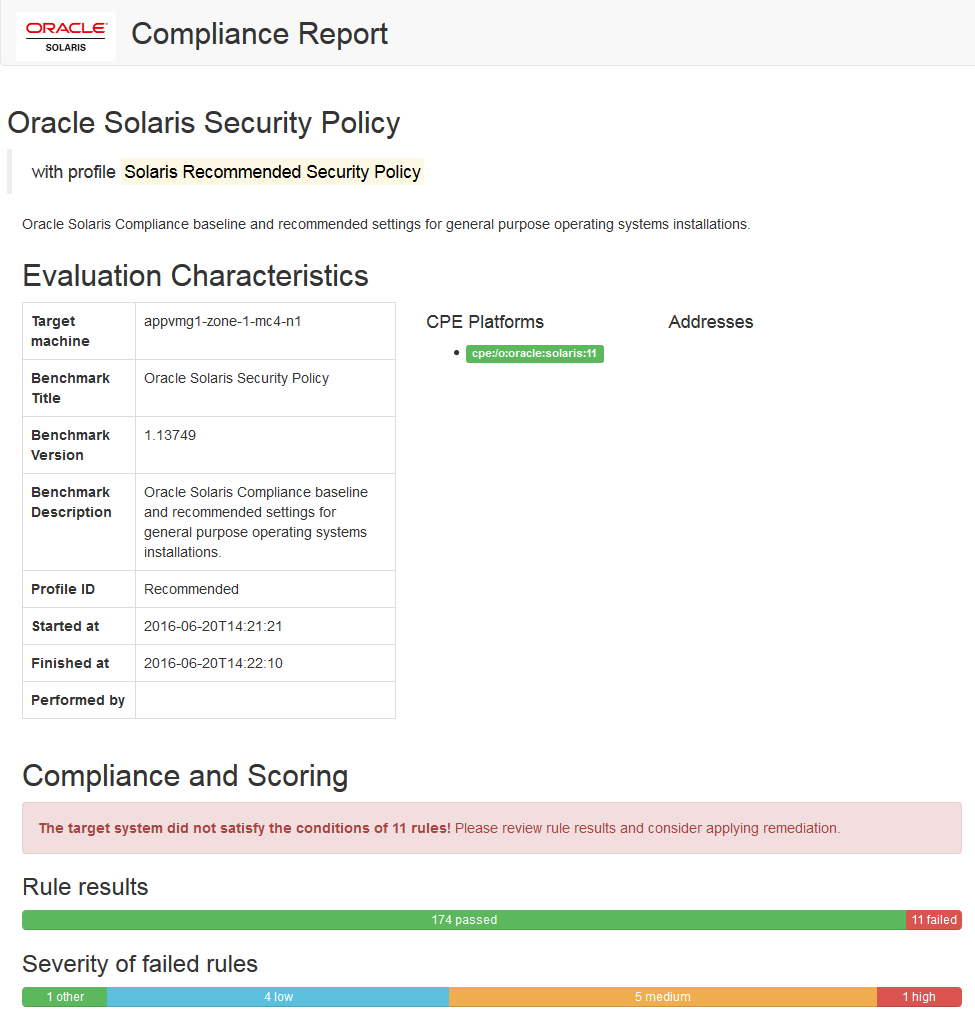 image:Ein Screenshot mit einem Compliancebericht.