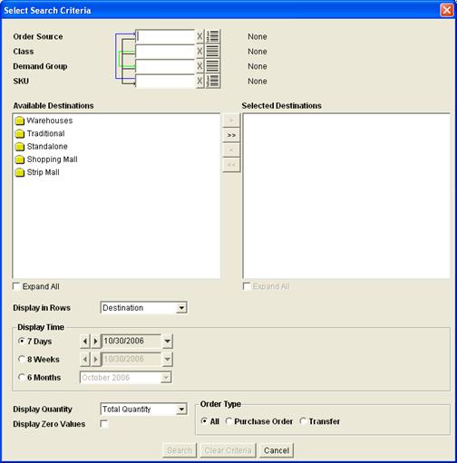 Select Search Criteria Window