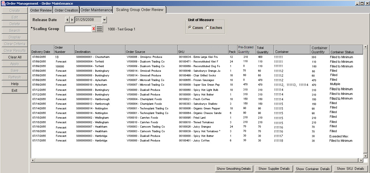 Scaling Group Order Review tab